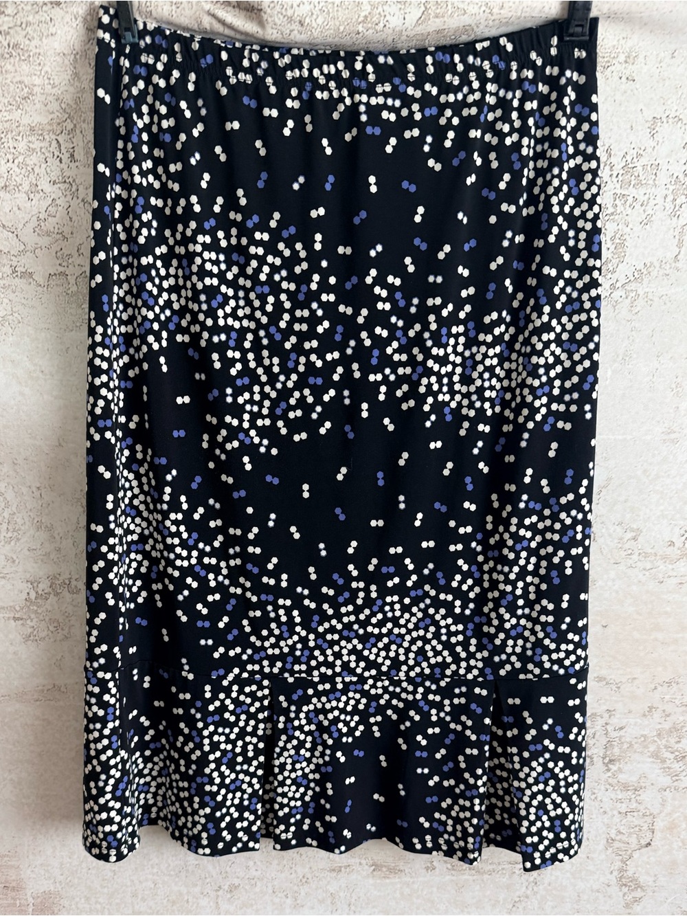 Sag Harbor Black Midi Skirt with White and Blue Dot Print